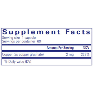 Pure Encapsulations Copper (Glycinate) 2 mg supplements facts