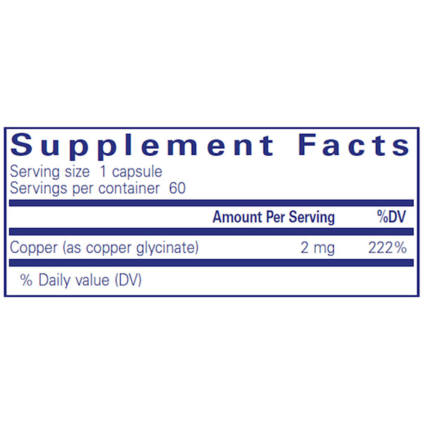 Pure Encapsulations Copper (Glycinate) 2 mg supplements facts