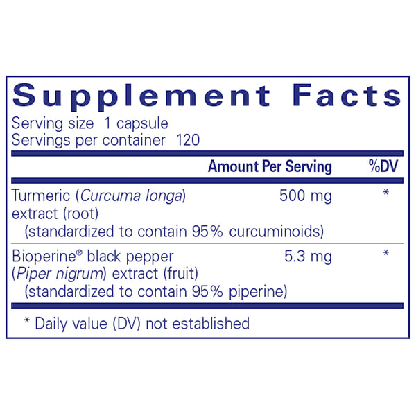 Pure Encapsulations Curcumin 500 with Bioperine supplements facts