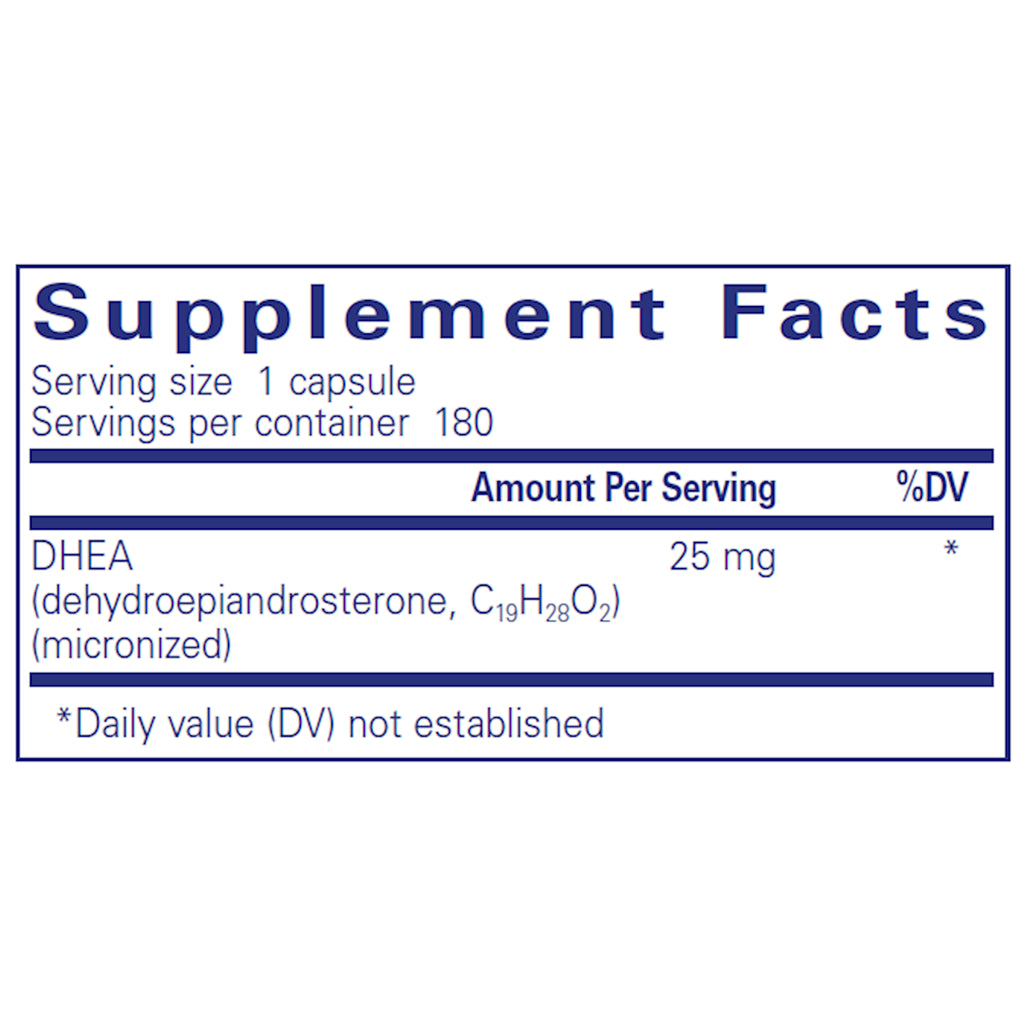 Ingredients of DHEA 25mg by pure encapsulations