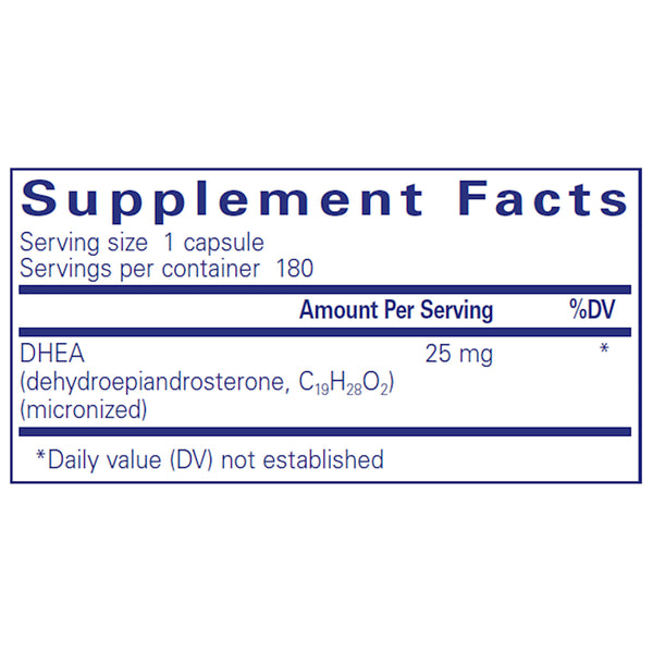 Ingredients of DHEA 25mg by pure encapsulations