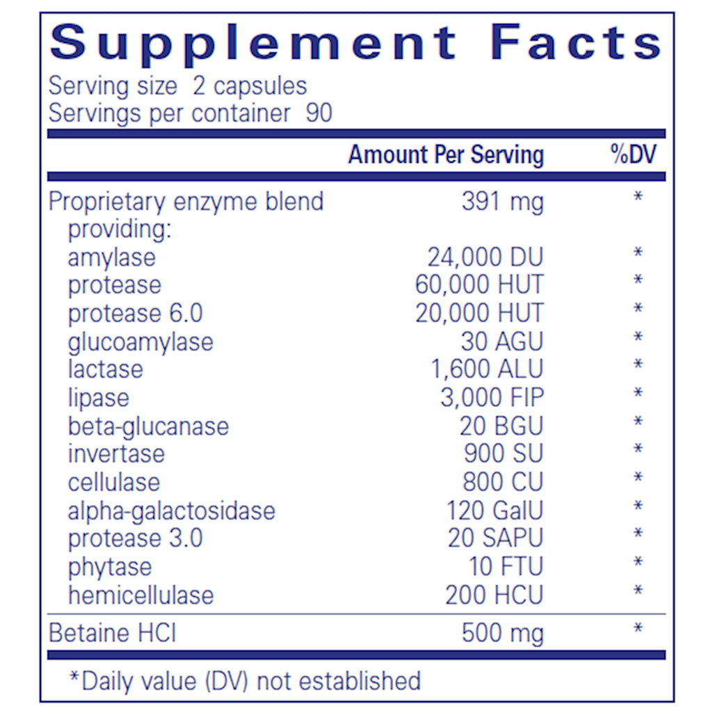 Ingredients of Digestive Enzymes Ultra w/ HCl Dietary Supplement