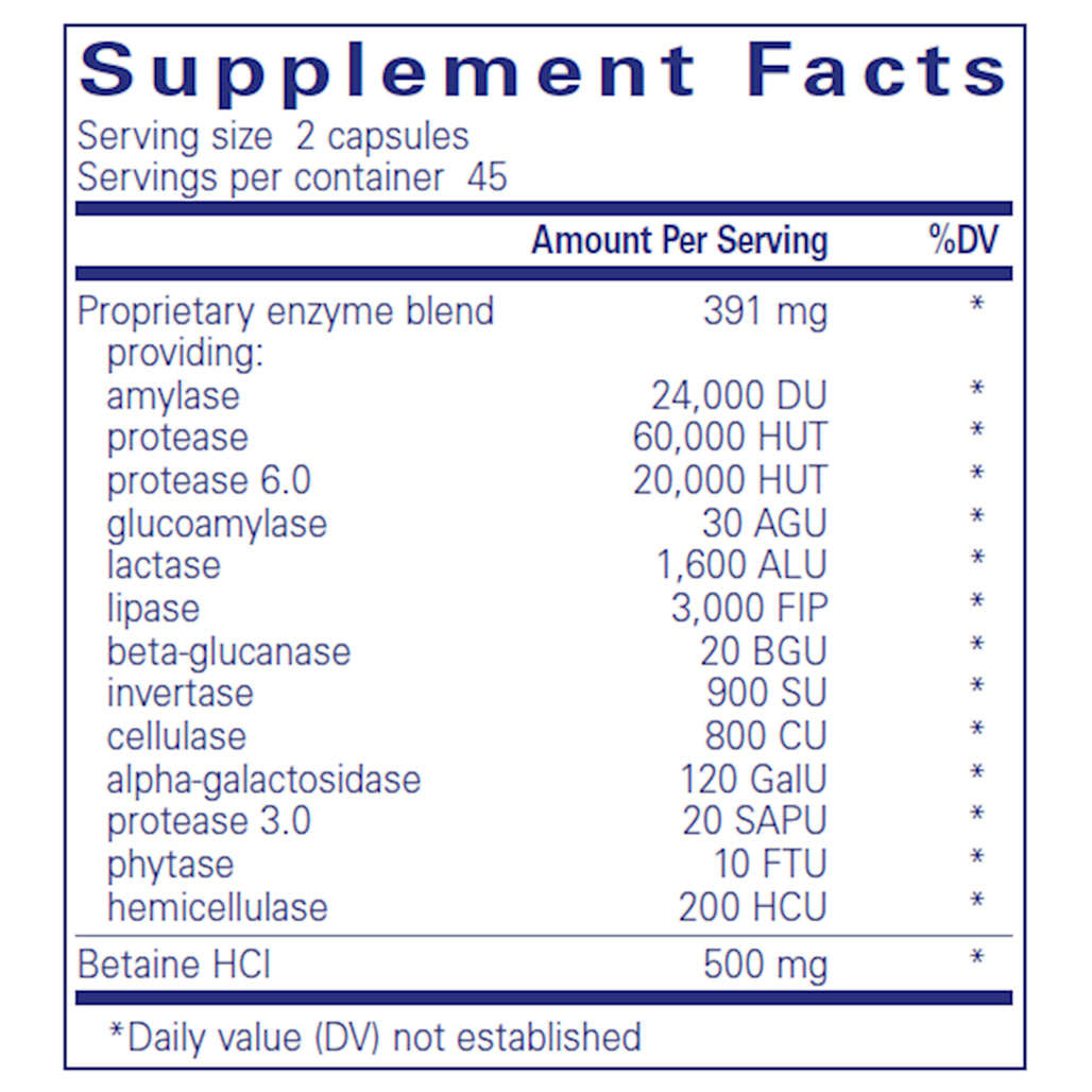 Pure Encapsulations Digestive Enzymes Ultra w/ HCl  Supplement Facts