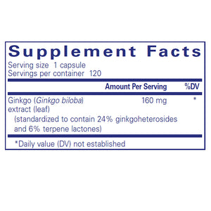 Ingredients of Ginkgo 50 160mg Dietary Supplement