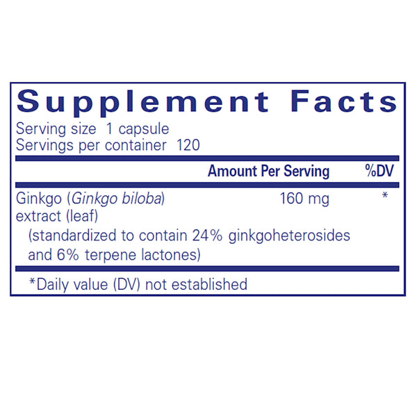 Ingredients of Ginkgo 50 160mg Dietary Supplement