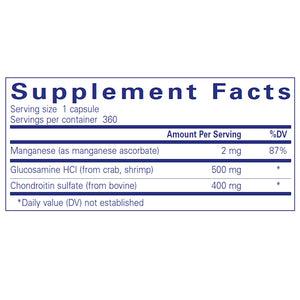 Pure Encapsulations Glucosamine Chondroitin with Manganese supplements facts