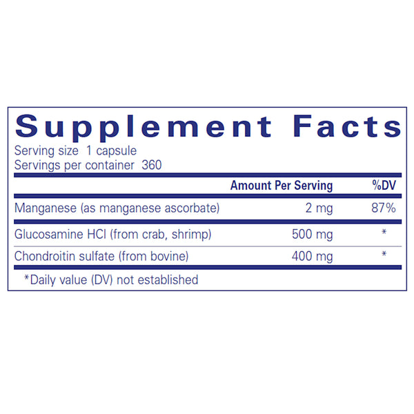 Pure Encapsulations Glucosamine Chondroitin with Manganese supplements facts