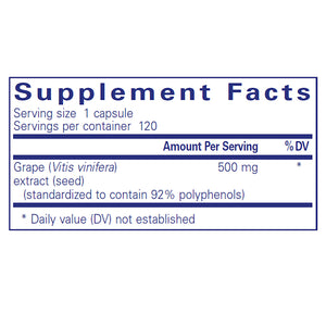 Pure Encapsulations Grape Pip 500mg supplements facts