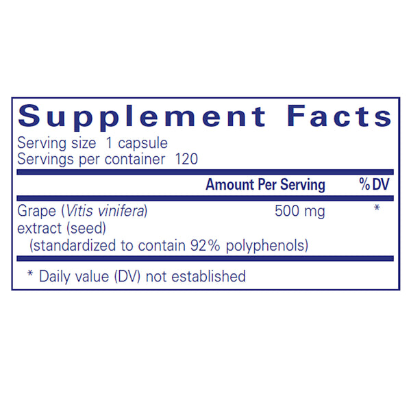 Pure Encapsulations Grape Pip 500mg supplements facts
