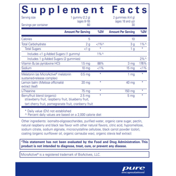 Pure Encapsulations Best-Rest Gummy supplements facts