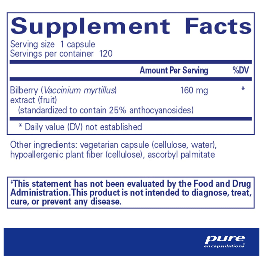 Ingredients of Bilberry 160 mg Dietary Supplement -Vitamin C, Bilberry
