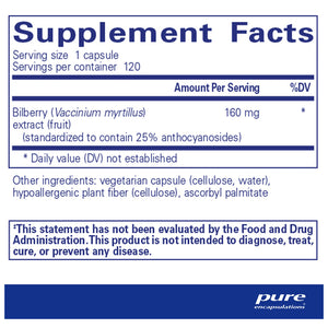 Pure Encapsulations Bilberry 160 mg supplements facts