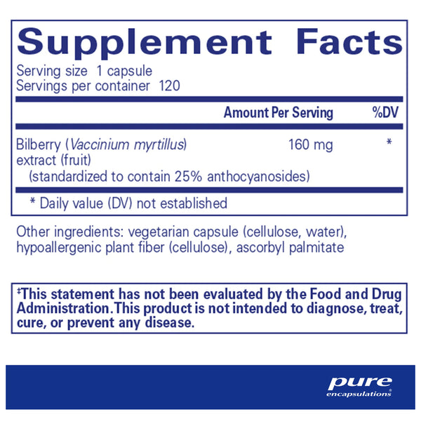 Pure Encapsulations Bilberry 160 mg supplements facts