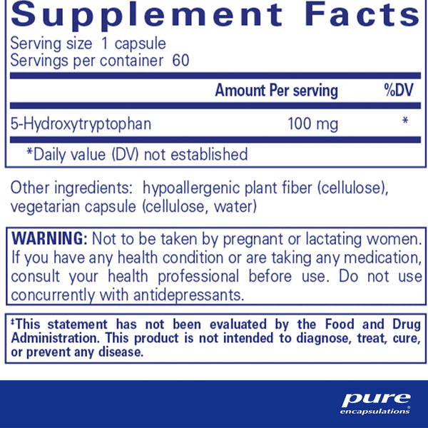 Ingredients of Pure Encapsulations 5-HTP 100 mg Dietary Supplement