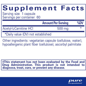 Pure Encapsulations Acetyl-L-Carnitine 500 mg supplements facts