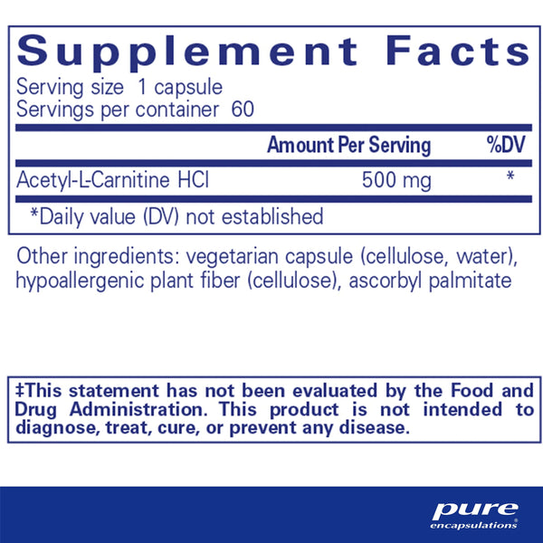 Pure Encapsulations Acetyl-L-Carnitine 500 mg supplements facts