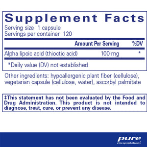 Pure Encapsulations Alpha Lipoic Acid 100 mg supplements facts
