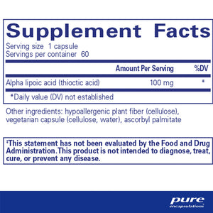 Pure Encapsulations Alpha Lipoic Acid 100 mg supplements ingredients