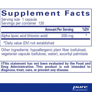 Pure Encapsulations Alpha Lipoic Acid 200 mg supplements ingredients