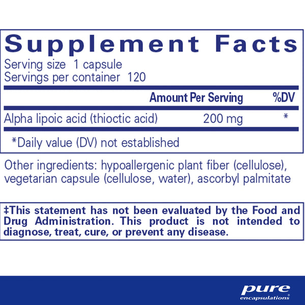 Pure Encapsulations Alpha Lipoic Acid 200 mg supplements ingredients