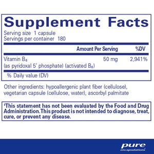Pure Encapsulations P5P50 activated B-6 supplements facts