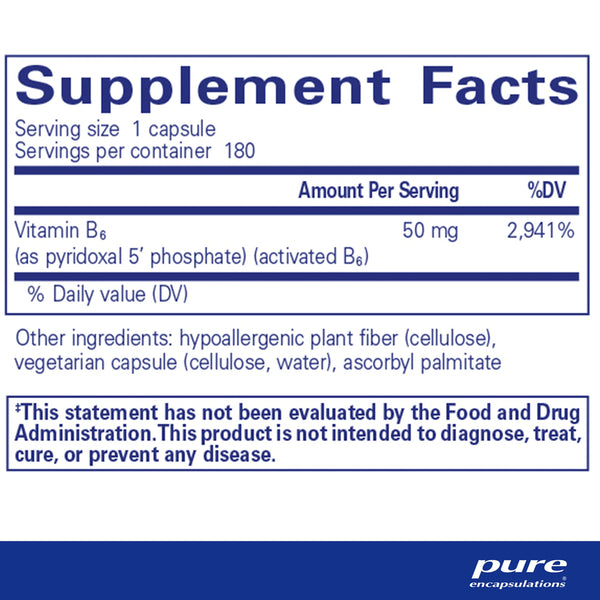 Pure Encapsulations P5P50 activated B-6 supplements facts