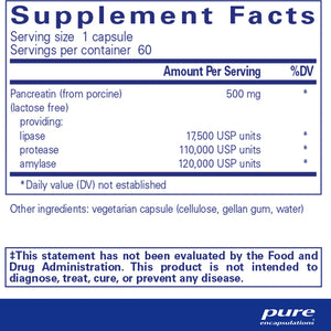 Pure Encapsulations Pancreatic Enzyme Formula supplements facts