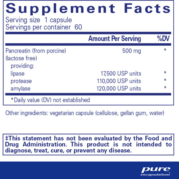 Pure Encapsulations Pancreatic Enzyme Formula supplements facts