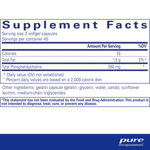 Pure Encapsulations Phosphatidylcholine supplements facts