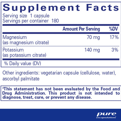 Pure Encapsulations Potassium Magnesium Citrate supplements facts