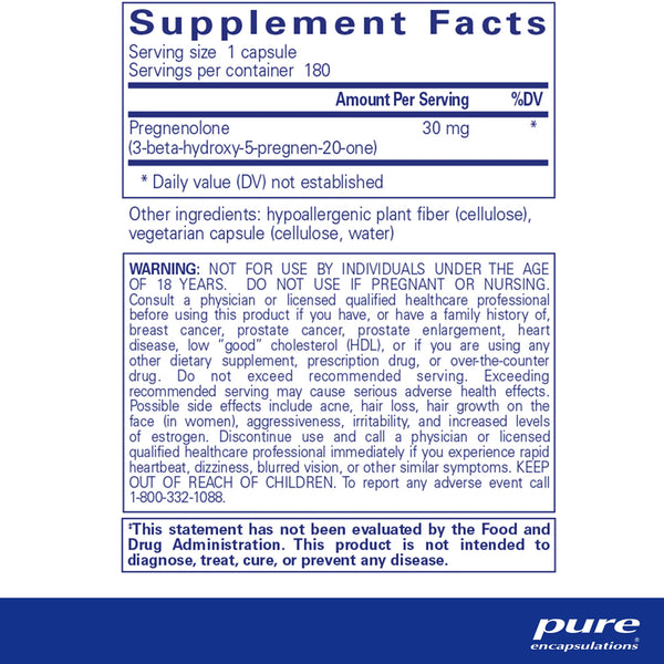 Pure Encapsulations Pregnenolone 30mg supplements ingredients