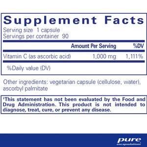 Pure Encapsulations Pure Ascorbic Acid supplements facts