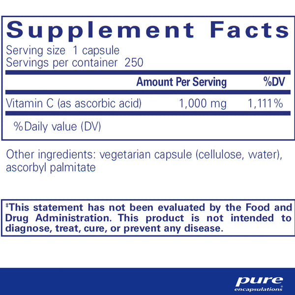 Pure Encapsulations Pure Ascorbic Acid supplements facts