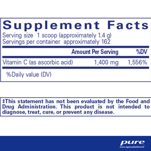 Pure Encapsulations Pure Ascorbic Acid powder supplements facts