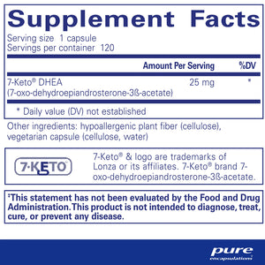Ingredients of Pure Encapsulations 7-Keto DHEA 25mg Dietary Supplement