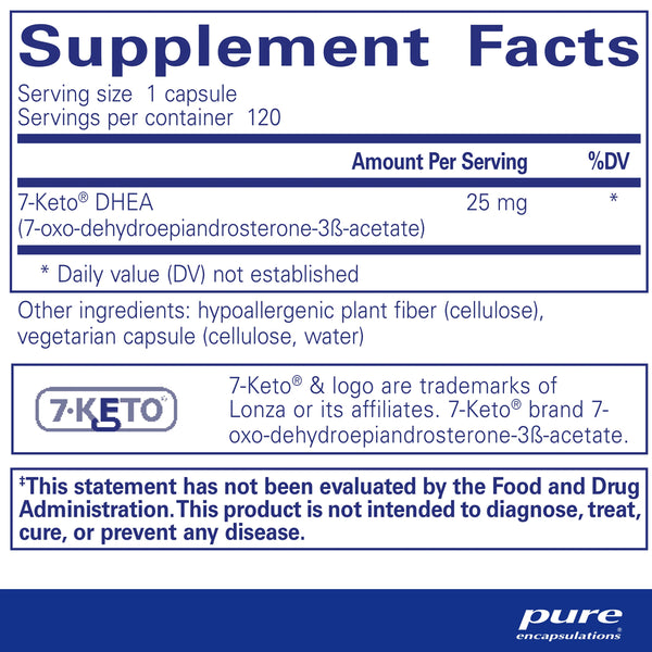 Ingredients of Pure Encapsulations 7-Keto DHEA 25mg Dietary Supplement