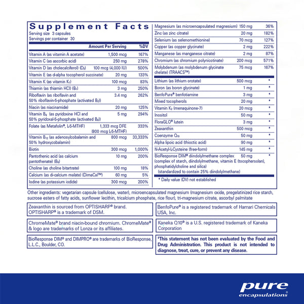 Pure Encapsulations PureGenomics Ultra Multivitamin supplements facts