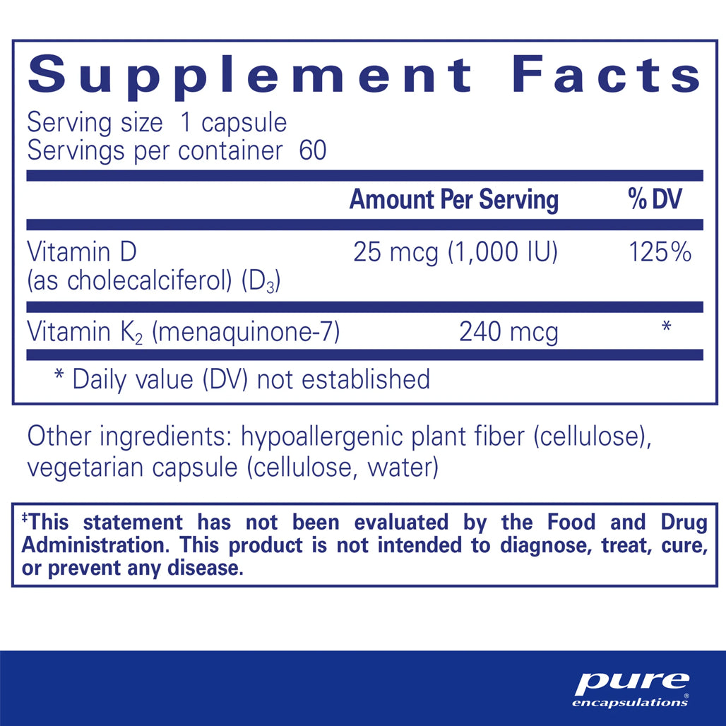 Pure Encapsulations PureHeart K2D supplements facts