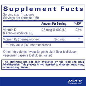 Pure Encapsulations PureHeart K2D supplements facts