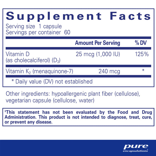 Pure Encapsulations PureHeart K2D supplements facts