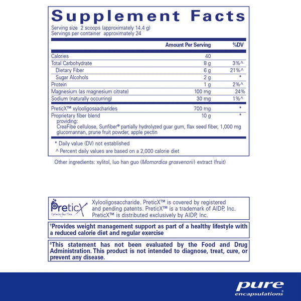 Pure Encapsulations PureLean Fiber supplements facts