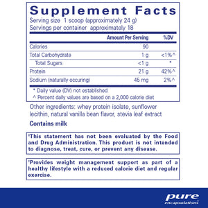 Pure Encapsulations PureLean Whey supplements facts