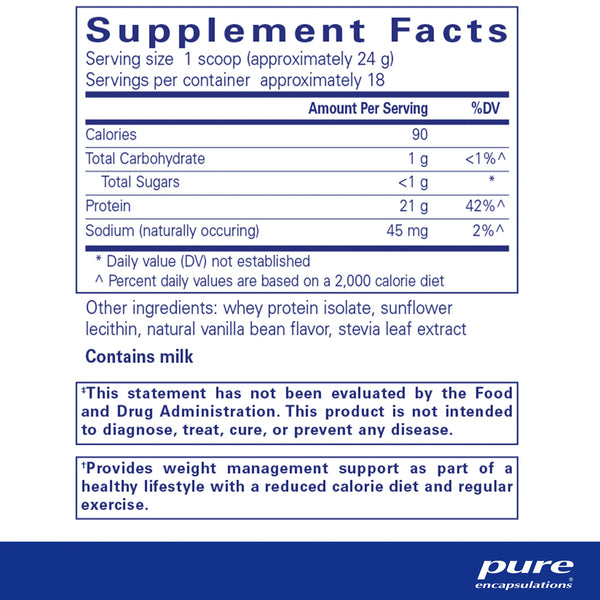 Pure Encapsulations PureLean Whey supplements facts
