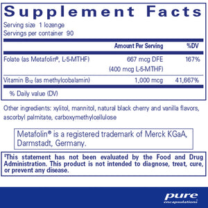 Pure Encapsulations PureMelt B12 Folate supplements facts