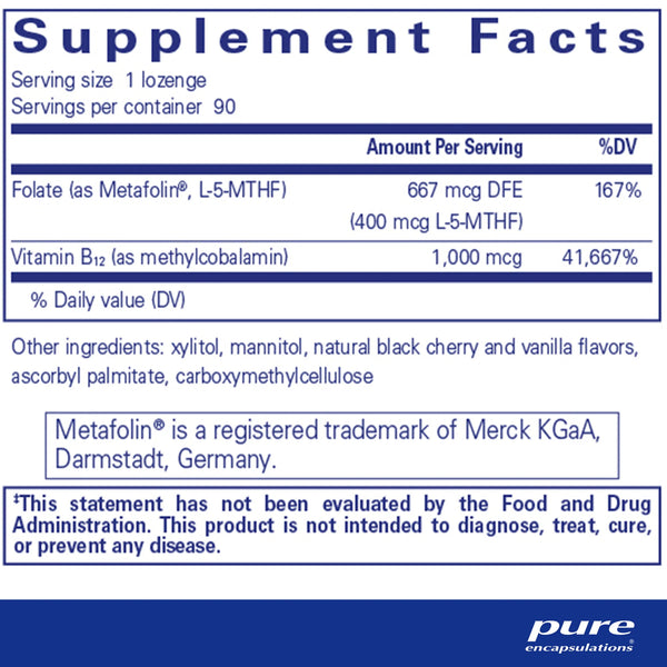 Pure Encapsulations PureMelt B12 Folate supplements facts