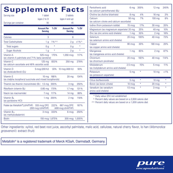 Pure Encapsulations PurePals chewable tablets supplements facts