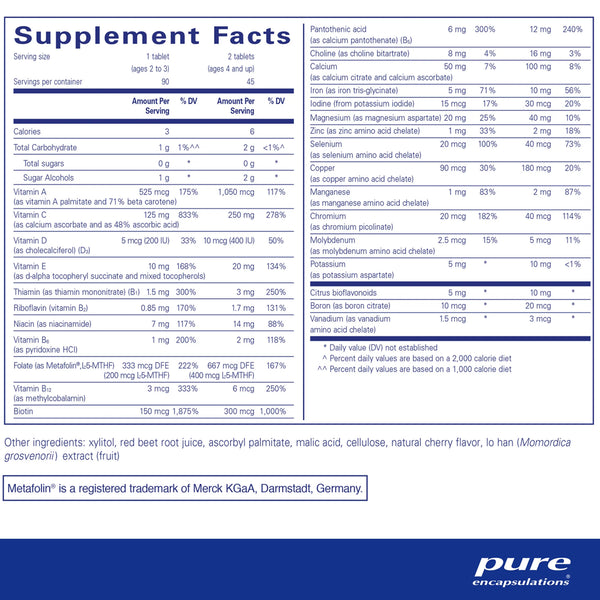 Pure Encapsulations PurePals with Iron supplements facts