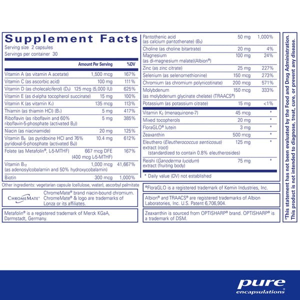 Pure Encapsulations PureResponse Multivitamin supplements facts