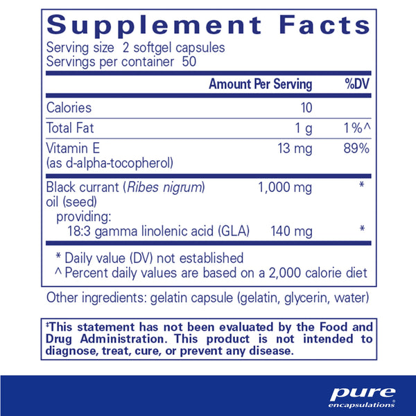 Pure Encapsulations Black Currant Seed Oil supplements facts