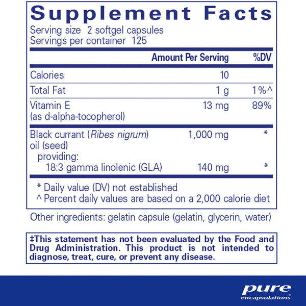 Pure Encapsulations Black Currant Seed Oil supplements facts